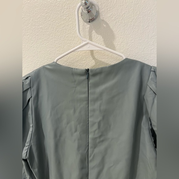 ZARA mint green leather puff sleeve dress - Picture 11 of 12
